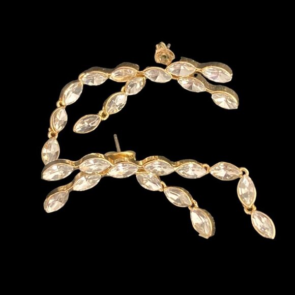 Baublebar Crystal Statement Stud Earrings Gold Tone Setting Long Dangles - Picture 5 of 8